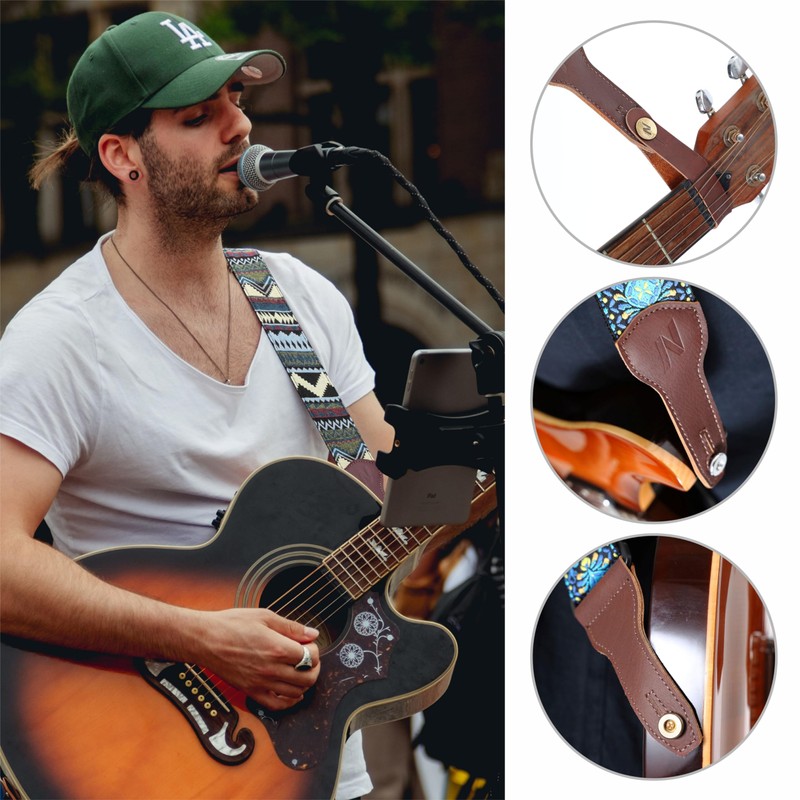 Nefelibata Banjo Strap 2" Wide Full Grain Leather Jacquard Embroidered