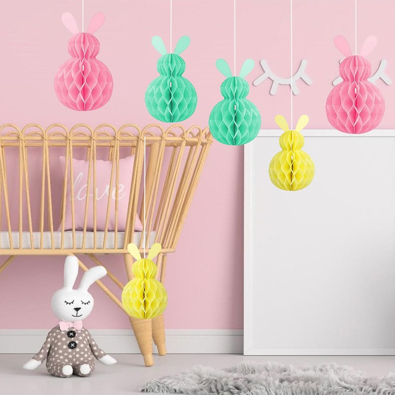 Easter Decorations Hanging Tree Paper Bunny Honeycomb Ball Hanging Pendant