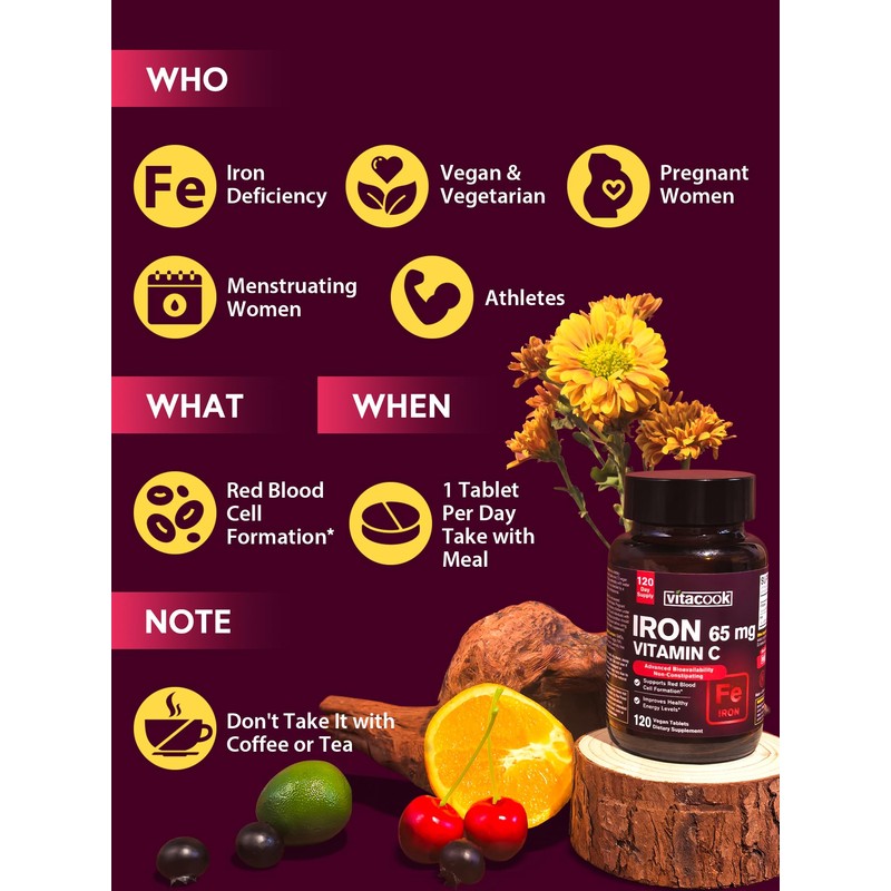Vitacook Iron Supplement for Women Men | High Potency Iron