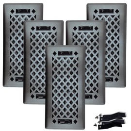 4" x 10" Lattice Design Steel Floor Register in Granite Grey Finish with mounting Clips- for Floor or Side Wall- Decorative Air Vent Covers- Floor Register 4” x 10” - Case of 5