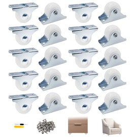 GZkushi Pack of 20 Mini Furniture Castors, 25 mm Wheel Castors Rubber, Fixed Castors for Furniture Appliances Equipment, with 40 Screws and 1 Screwdriver (White)