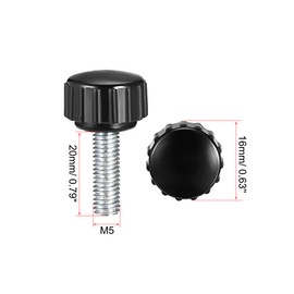 sourcing map M5 x 20mm Metric Male Thread Knurled Clamping Knobs Grip Thumb Screw on Type Plastic Threaded Hand Bolt Knobs Black 4 Pcs