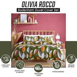Olivia Rocco Bodenham Duvet Cover Set Soft Quilt Bedding Covers with Pillowcases Ultra Soft Luxurious Leaf Printed Modern Design for Comfort Sleep, Double