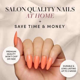 Glamnetic Press On Nails - Soft Tangerine | Medium Almond Orange, Glossy Bright Fake Nails, Reusable | 15 Sizes - 30 Nail Kit with Glue