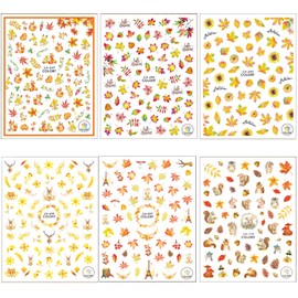 Adurself 1000+ Patterns Autumn Nail Art Decals Fall 3D Nail Self-Adhesive Stickers Harvest Pumpkin Maple Leaves Sunflower Squirrel for Women Girls Kids DIY Nail Design Manicure Thanksgiving Day