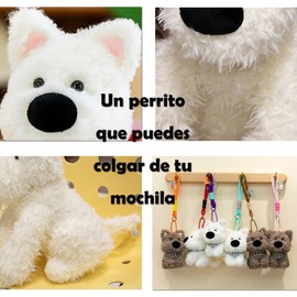 lozafot Westie Peluche Perrito Blanco Llavero- Muñeco con Babero, Gafas y Suéter de Punto 13 cm - Decoración para Mochila, Escritorio o Colección