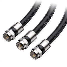 Cable Matters Paquete de 3 cables coaxiales blindados cuádruples CL2 para pared (cm) (cable RG6, cable coaxial) en negro de 1,5 pies