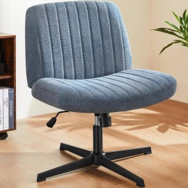 Adjustable Swivel Wide Desk Armless Cross-Legged Rocking Chair for Office Home Fabric Task Vanity Chair for Gaming Living Roomcolor: Blue Color