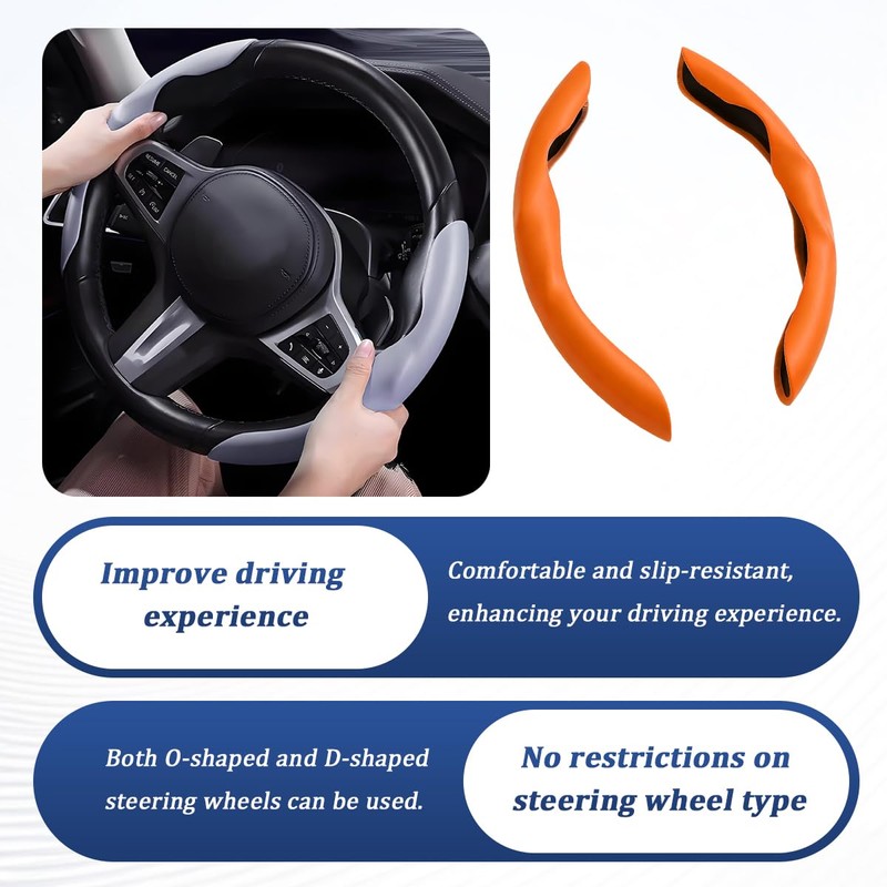 Car Steering Wheel Cover, 2PCS Suede Leather Split Anti-Skid Clip