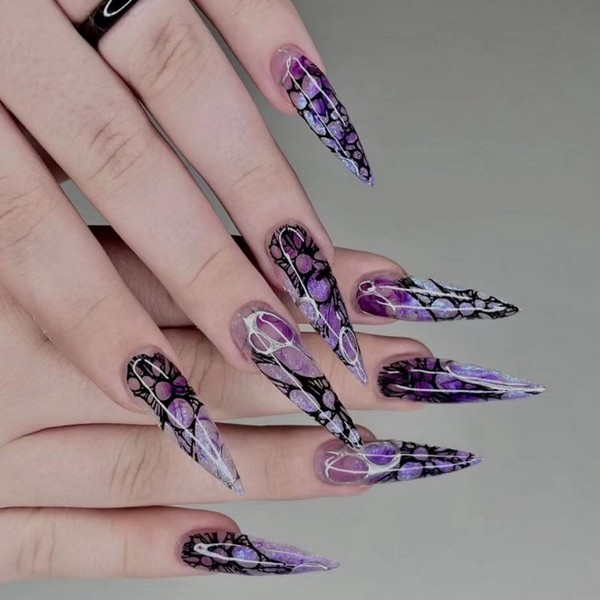 24pcs Halloween Press on Nails Long Almond Fake Nails With