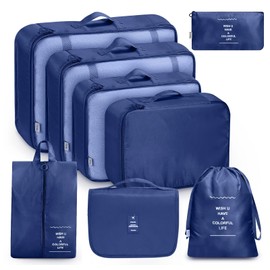 MURISE 8-Piece Packing Cubes, Clothes Bags, Suitcase Organiser for Holidays and Travel, Packing Cube Set, Travel Cube, Organiser System for Suitcases - Dark Blue