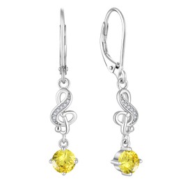 Lwsary Music Note Dangle Earrings 925 Sterling Silver Treble Clef Leverback Earrings Citrine November Birthstone Jewelry for Music Lovers