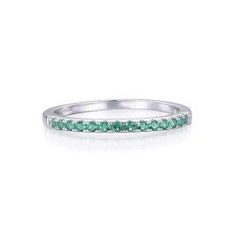 Ladies 925 Solid Silver Brilliant Cut 14 Stone Green Emerald Half Eternity Ring (M)