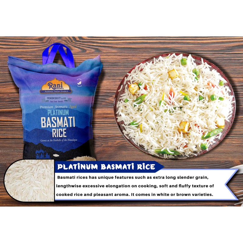 Rani Platinum White Basmati Rice Extra Long Aged 4-Pound Bag,