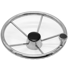 5-Spoke Destroyer Style Stainless Boat Steering Wheel, Marine Steering Wheel 5 Spoke 13-1/2 Inch, Stainless Steering Wheel with Big Size Knob