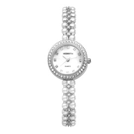 Avaner Women's Watches Diamond Pearl Bracelet: Diamond Watch with Full Diamond Case Removable Strap Women's Watch Analogue Quartz Watch as a Gift for Women, silver, Bracelet
