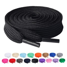 Booyckiy [2 Pairs] Flat Shoe Laces for Sneaker, 2/5" Wide Shoelaces Black 47 inch(120cm)