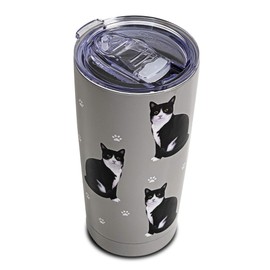 E&S Imports Black & White Cat SERENGETI 16 oz Ultimate Tumbler, Stainless Steel, Vacuum Insulated with Spill Proof Lid – 3D Designs of your favorite Pet (116-3)