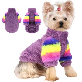 YIKEYO Dog Sweaters for Small Dogs, Chihuahua Fleece Clothes, XS Dog Clothes Winter Warm Puppy Sweaters Boys Girls, Rainbow Sleeve Dog Sweater，Tiny Dog Outfits for Teacup Yorkie (Purple, X-Small)