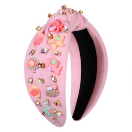 Knotted Headband for Women Cute Ocean Seashell Starfish Crab Charms Crystal Jeweled Embellished Top Knot Hairband Funny Gift for Girls Sister Bestie Birthday Party (Cute Ocean Seashell Hairband)