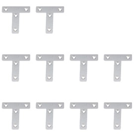 10Pcs Flat T Corner Bracket 60mm x 60mm Stainless Steel Joining Brace Brackets Mending Plates for Wood Shelf Cabinet Table Chair (Silver)