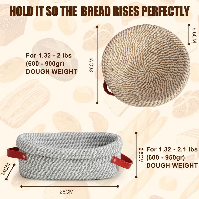 Outarsi 2 PCS Banneton Bread Proofing Basket Set, Oval &