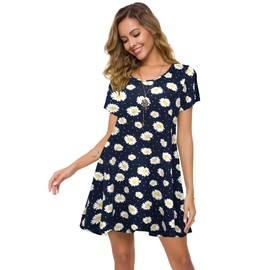 ZENNILO Plus Size Casual T Shirt Dresses for Women Flowy Swing Tunic Dress Pockets(3-Navy Blue,2X)