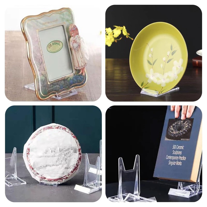 YUESIKJ Pack of 10 Acrylic Stands, Plastic Plate Stands, Adjustable