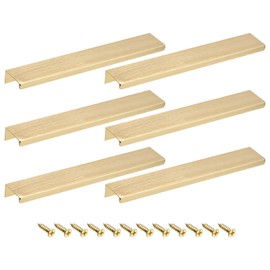 QUARKZMAN Cupboard Finger Edge Pull, 6 Pieces 200 mm / 7.87 Aluminium Alloy Back Mounted Hidden Cabinet Handles Concealed Handle for Home Kitchen Drawer Cabinet, Gold