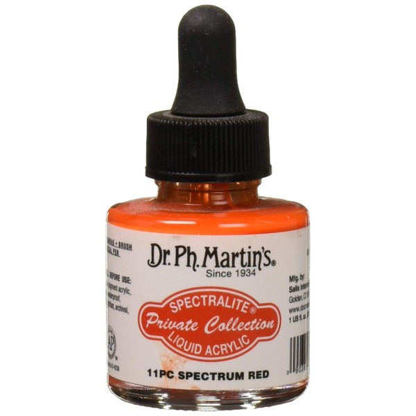 Dr. Ph. Martin's Spectralite Private Collection Liquid Acrylics (11PC) Arcylic Paint Bottle, 1.0 oz, Spectrum Red, 1 Bottle