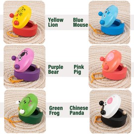 6pcs Wooden Finger Castanets, Cute Animal Pattern Kids Castanets, Musical Instruments Rhythm Castinette Kids Toys by DOXISHRUKY