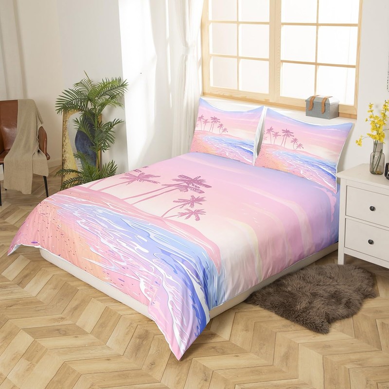 Homewish Pink Beach Duvet Cover Set Twin Size Kids Girls