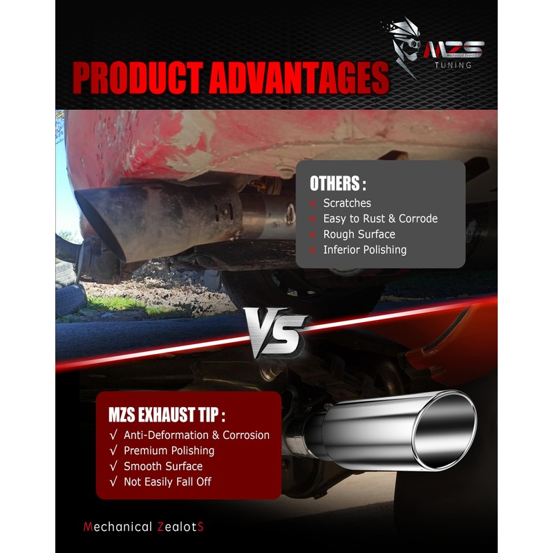 MZS Exhaust Tips, Stainless Steel 4" Inlet 6" Outlet 15"
