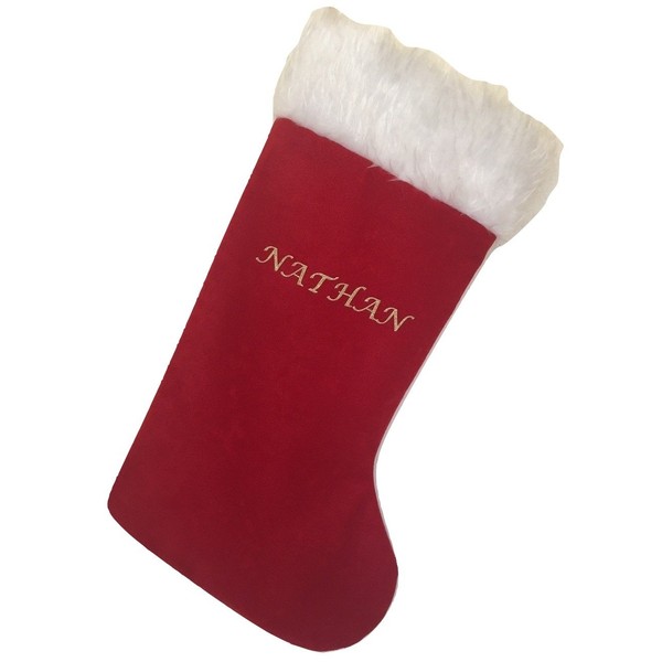 Set of 4 Red Christmas Santa Stockings, Gold Glitter Sticky