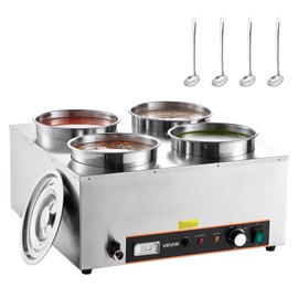 VEVOR VEVOR Electric Soup Warmer, Four 6.34QT Stainless Steel Round Pot with 86~185F Adjustable Temp, 1500W Commercial Bain Marie with Anti-Dry Burn and Reset Button, Soup Station for Restaurant, Buffet