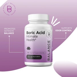 Balancebreens Boric Acid Suppositories for Women, 600 mg, 30 Vaginal 30 Count (Pack of 1)