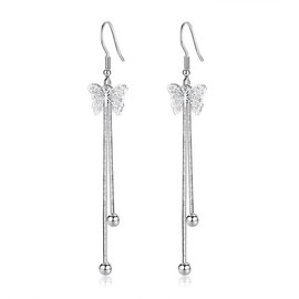 Krstudent Sweet hipster temperament exaggerated medium and long fringed earrings, Guochao fashion hollow bow swirling earrings, female (White gold)