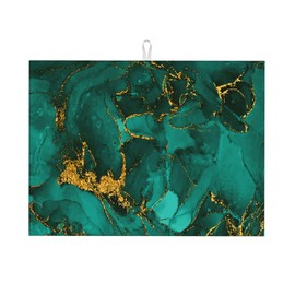 Turquoise Marble Decorative Dish Drying Mat for Kitchen Counter Emerald Dark Green Dishes Pad Dish Drainer Rack Mats 18"x24" Absorbent Washable Reusable