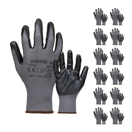 Baratec 12 x Super Grip Flat Nitrile Safety Work Gloves, Men's Women's Flexible Maximum Grip Working, Ideal For Handling, Assembly Work, Manufacturing, Warehousing, Automotive, Engineering - Size L