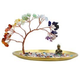 Seven Chakra Crystal Tree with Buddha Statue Crystal Tree of Life Money Tree Meditation Accessories Decorative Home Accessories Yoga for Good Wealth Health Luck Buddha Home Decor