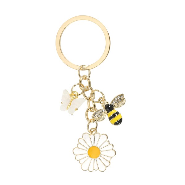 PATIKIL Flower Keychains, Enameled Keychain Cute Flower Honeybee Pendant Keyring
