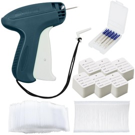 VEGCOO Labelling Gun, Clothing Price Gun with 5 Replacement Needles + 3000 Shot 5 cm Plastic Needles + 300 Clothing Labels 3.5 x 5 cm (Dark Green)