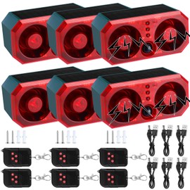 Qualirey 6 Pcs Solar Outdoor Motion Sensor Alarm Motion Sensor Animal Deterrent Dog Barking Alarm 13 Sound 130db Loud Noise Maker 4 Mode with USB Remote Control Support Recording Volume Adjustment
