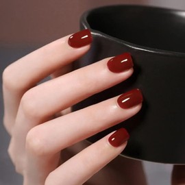 24Pcs Short Press on Nails Square Extra Short Fake Nails Nude Date Red Acrylic False Nails Short Full Cover Artificial Nails Glossy Solid Color Full Cover Glue on Nails Stick on Nails for Women Girls