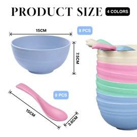 Flewdart 8pcs unzerbrechliche müslischalen plastik unzerbrechliche 700ml eindicken mit 8 Löffeln, plastikschüssel groB plastikschalen schussel bowl für Snack Frühstück Salat Camping (Vier Farben)