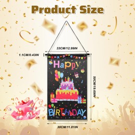 Guduling Happy Birthday Door Sign,Birthday Door Banner,Colorful Happy Birthdays Doors Banner.Black Background Hanger Party Supplies for Home Outdoor Baby Shower Wall Decoration