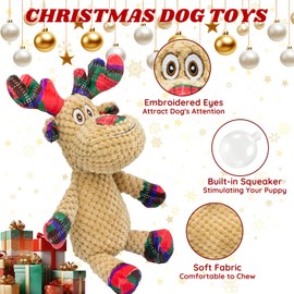 Chongqile Squeaky Christmas Reindeer Dog Toy, Interactive Plush Dog Toy for Small and Medium Dogs, Suitable for Training and Reducing Boredom and Anxiety.