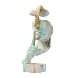 Thinker Statue Vivid Shape Compact Synthetic Resin Attractive Decorative Silence Is Golden Figurine for Home Green Gold
