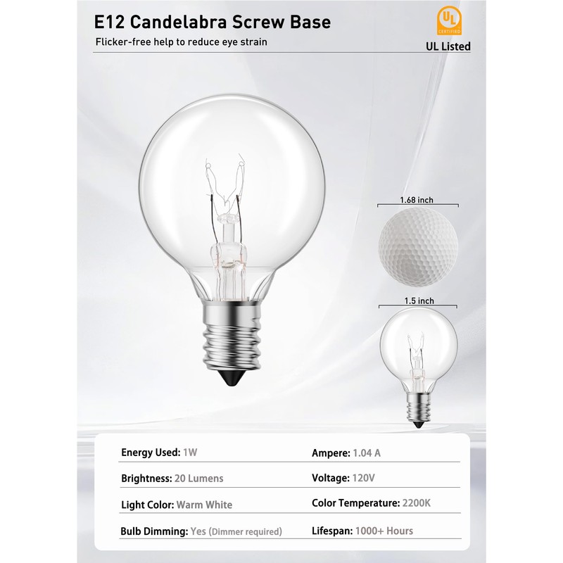 Brightown G40 Replacement Light Bulbs, 25 Pack 5W Clear Globe