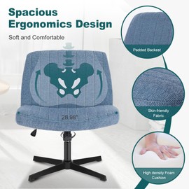 OLIXIS Criss Cross Chair, Cross Legged Office Chair Wide Armless Desk Chair No Wheels, Adjustable Swivel Comfy Home Office Vanity Desk Chair